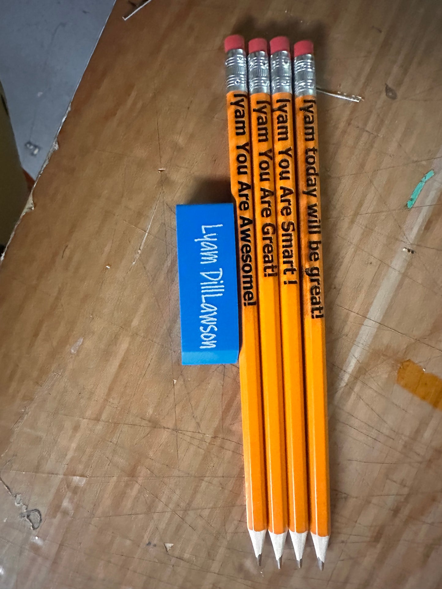 Engraved pencils & eraser