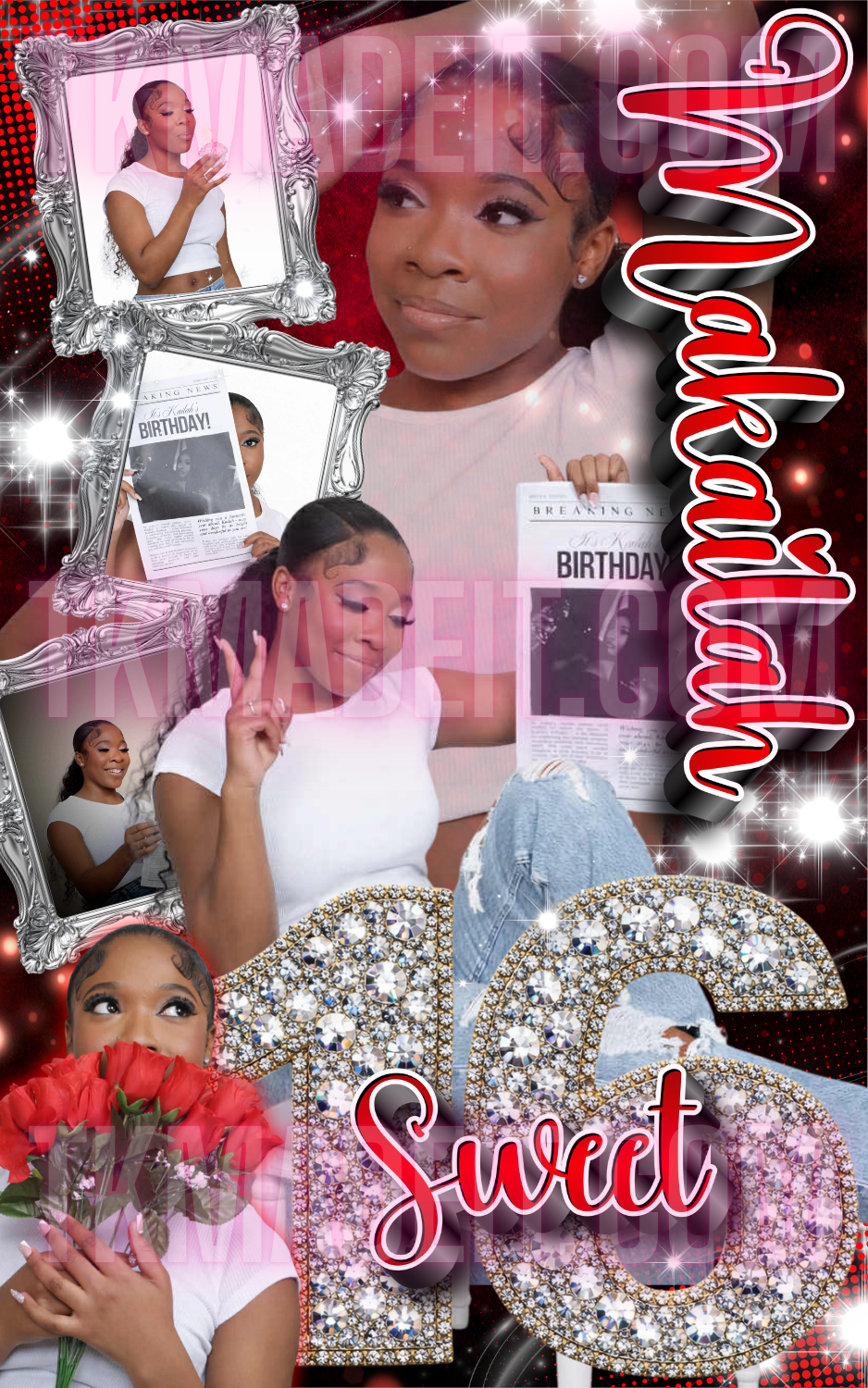 Sweet 16 (red and silver) Backdrop Template