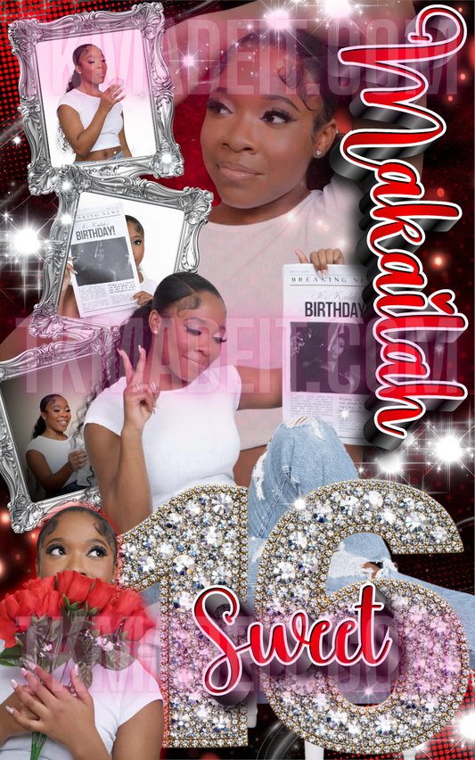 Sweet 16 (red and silver) Backdrop Template